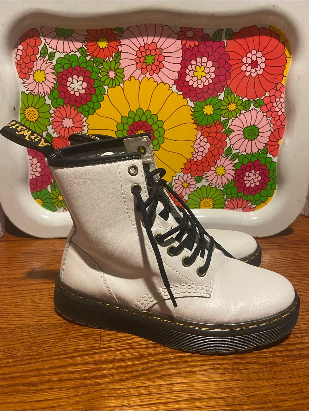 White Doc Martens Leather Combat Boots